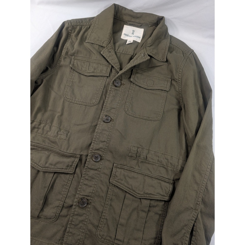 Mutual Weave Jacket Green Buttons Pockets Olive Drab Military Style Jacket Med